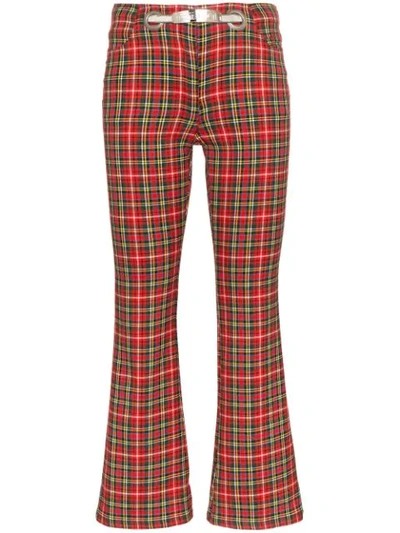 Miaou Plaid Cotton Blend Trousers W/ Chain Belt In Red