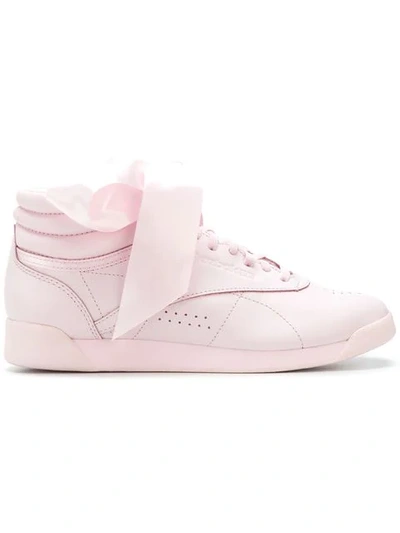 Reebok Freestyle Bow Leather High Top Sneakers In Pink