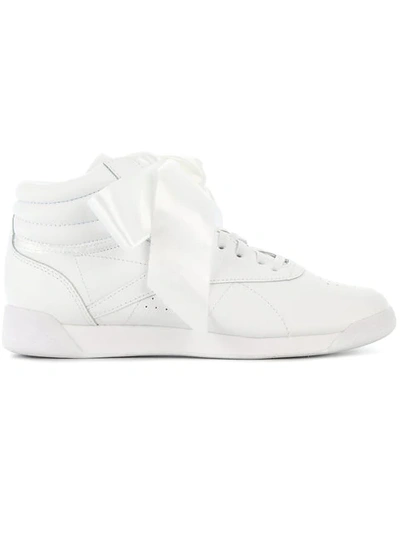 Reebok Freestyle Bow Leather High Top Sneakers In White
