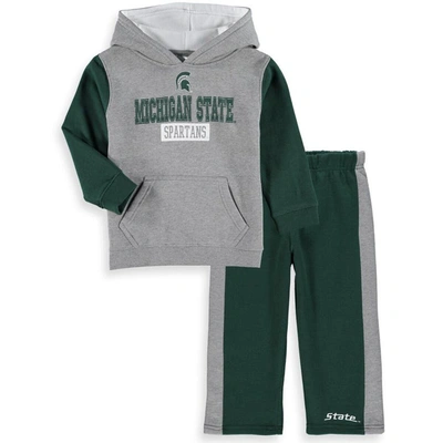 Colosseum Kids' Toddler  Heathered Gray/green Michigan State Spartans Back To School Fleece Hoodie And Pant In Heather Gray