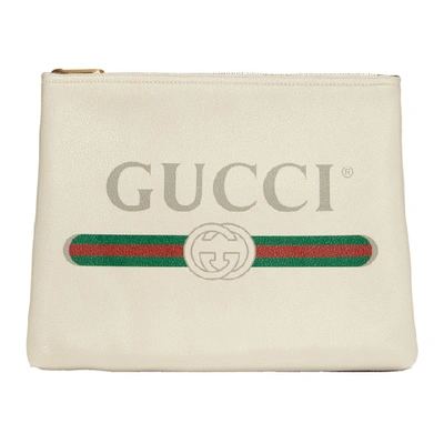 Gucci White Medium Vintage Logo Pouch In 8820 White