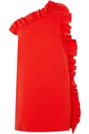Msgm One-shoulder Ruffled Crepe Mini Dress In Red