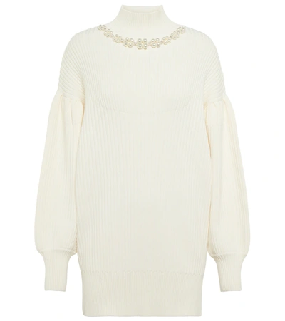 Simone Rocha Faux Pearl-embellished Turttleneck Sweater In Ivory/pearl/clear