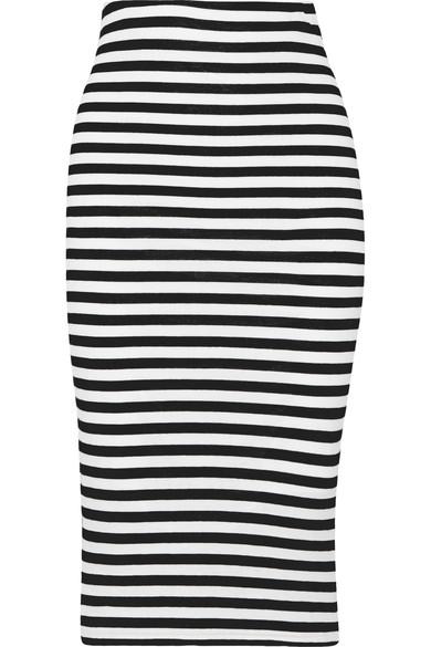 Milly Riviera Striped Cotton-blend Jersey Pencil Skirt In Black | ModeSens