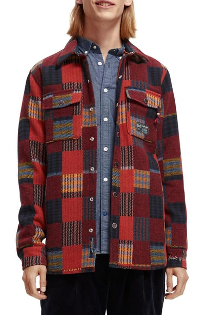Scotch & Soda Jacquard Patchwork Snap-up Overshirt In 0217-combo A