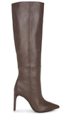 Black Suede Studio Taylor Croco Stiletto Knee Boots In Mulch Nappa