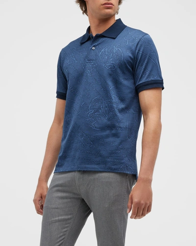 Berluti Men's Scritto Knit Polo Shirt In Blue