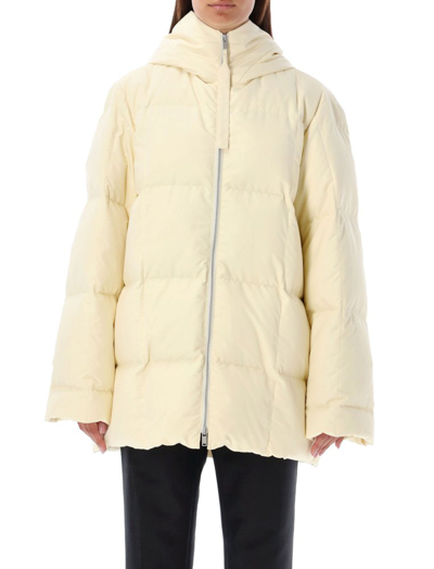 Jil Sander Cream Quilted Hooded Shell Coat In Natural