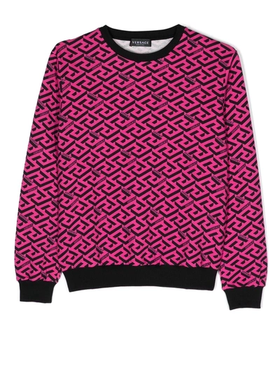 Versace Kids Pink Logo-print Cotton Sweatshirt (8-14 Years) In Fuchsia