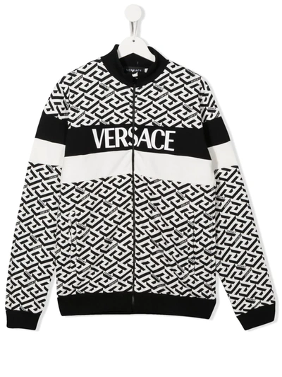 Versace Kids Monochrome Logo-print Cotton Jacket (8-14 Years) In White