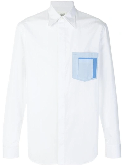 Maison Margiela Deconstructed Patch-pocket Cotton-poplin Shirt In White