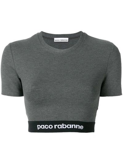 Rabanne Logo Print Cropped T In Grey