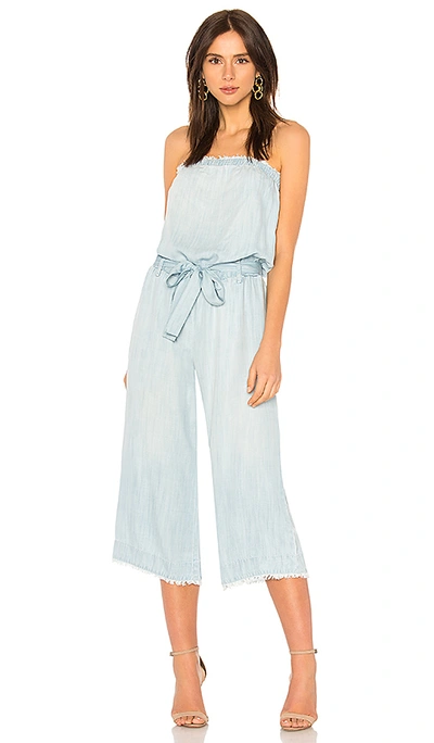 Bella Dahl Frayed Strapless Chambray Jumpsuit In Clearwater