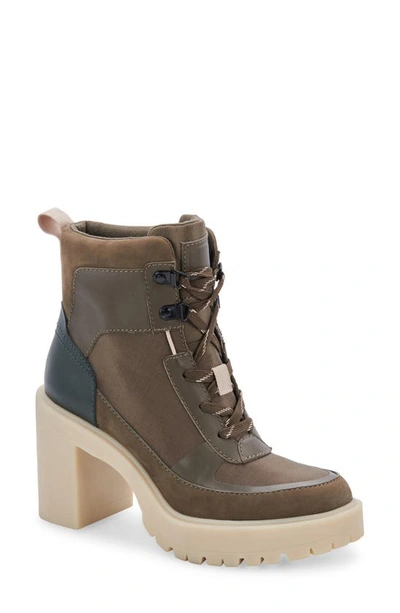 Dolce Vita Women's Collin Lace-up Lug-sole Platform Booties Women's Shoes In Olive