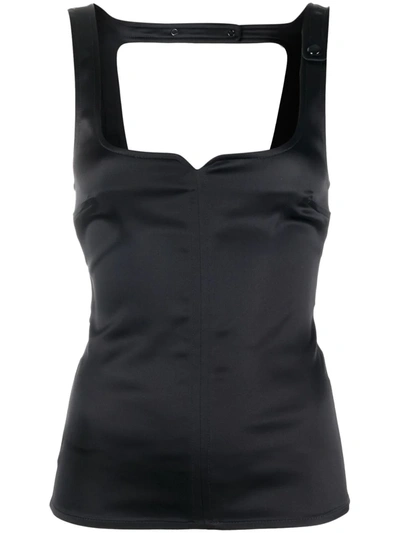 Courrges Sweetheart-neck Stretch-woven Top In Nero