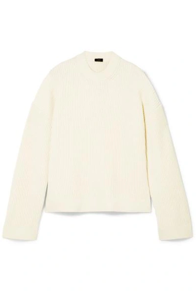 Joseph Ribbed Merino Wool And Cotton-blend Sweater In White