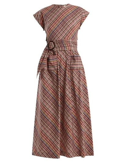 Isa Arfen Checked Cotton-poplin Midi Dress In Red