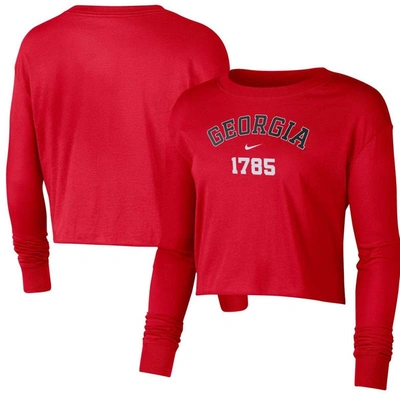 Nike Women's College (georgia) Long-sleeve Cropped T-shirt In Red