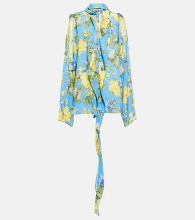 Acne Studios Tie-detailed Floral-print Crepe De Chine Blouse In Blue