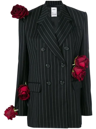 Seen Pinstriped Rose Blazer In Black