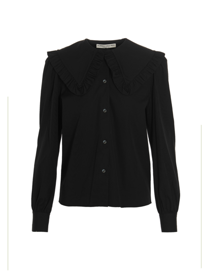 Alessandra Rich Ruffle Collar Cotton Shirt In Black