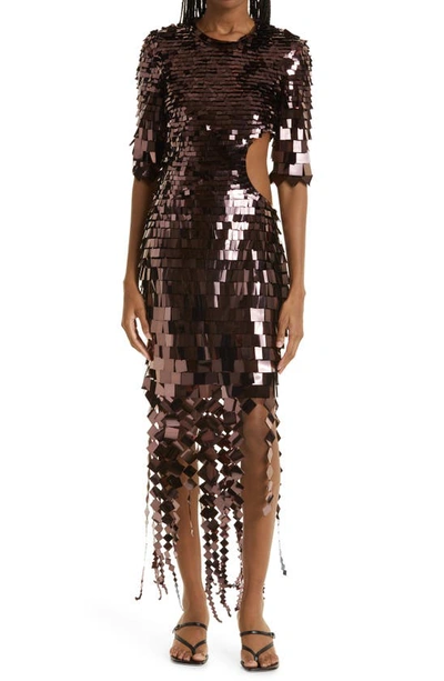 Jonathan Simkhai Jillian Sequin Side Cutout Cocktail Dress In Chocolate