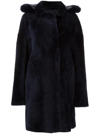 Guy Laroche Vintage Double Breasted Fur Coat In Blue