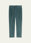 Loro Piana Straight-leg Pleated Cotton-blend Corduroy Trousers In 50ke Hunter