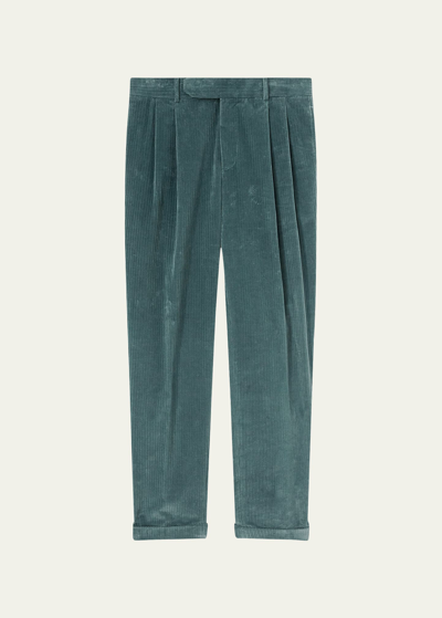Loro Piana Straight-leg Pleated Cotton-blend Corduroy Trousers In Hunter