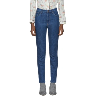 Miu Miu Gingham Tie Jeans In 013 Azuro