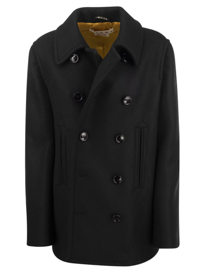 Marni Deconstructed Double-breasted Wool Jacket In Black
