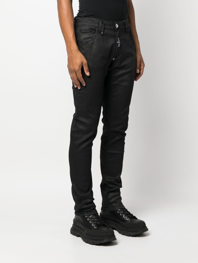 Philipp Plein Premium Skull Low-rise Slim-cut Jeans In Black