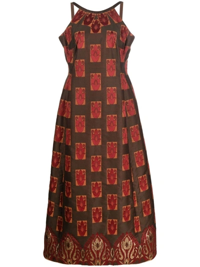 Pre-owned A.n.g.e.l.o. Vintage Cult 1960s Patterned Jacquard Sleeveless Dress In Brown