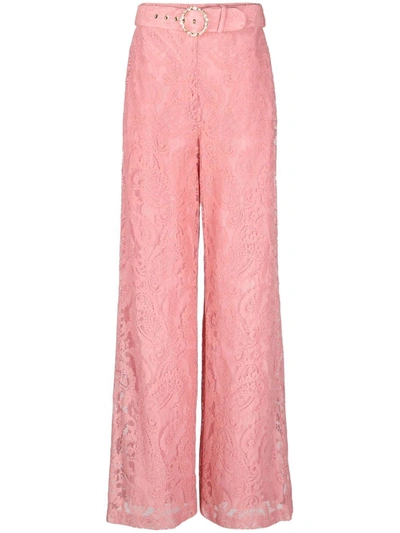 Pre-owned Zimmermann Lace-panelled Wide-legged Trousers In Pink