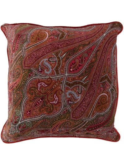 Etro Home Paisley-print Velvet Cushion In Red