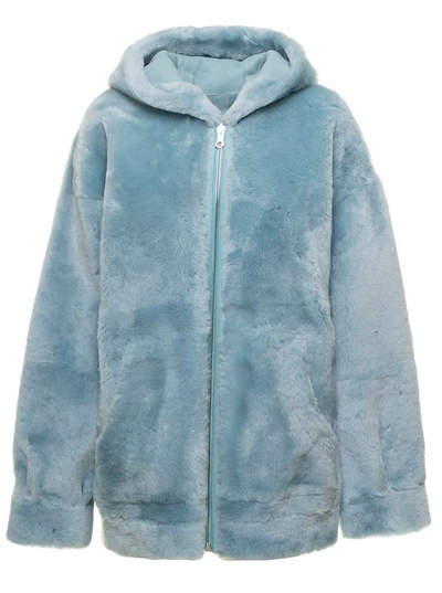 Arma Hooded Shearling Jacket In Blue