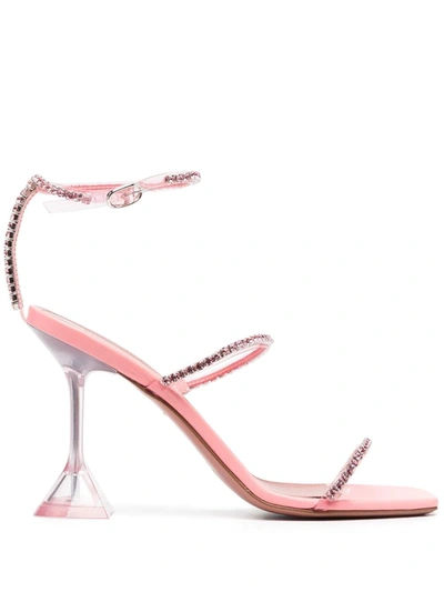 Amina Muaddi Gilda Crystal-embellished Metallic-leather Heeled Sandals In Baby Pink And Light Rose Crystals