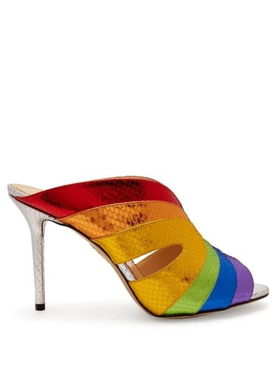 Charlotte Olympia Woman Judy Metallic Color-block Snake-effect Leather Mules Multicolor