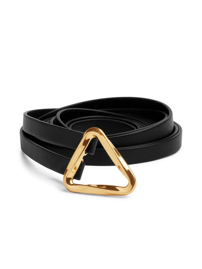 Bottega Veneta Triangular Buckle Leather Double Belt In Black