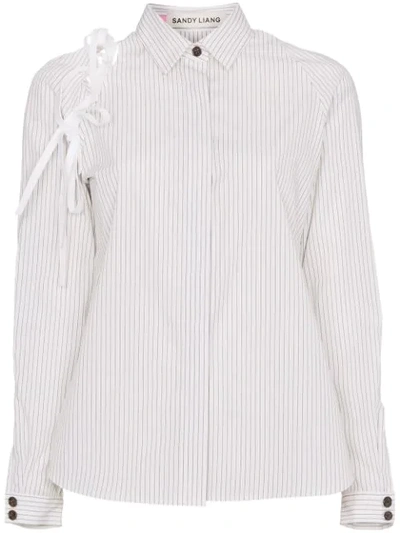 Sandy Liang Lena Tie-detailed Pinstriped Cotton-poplin Shirt In White