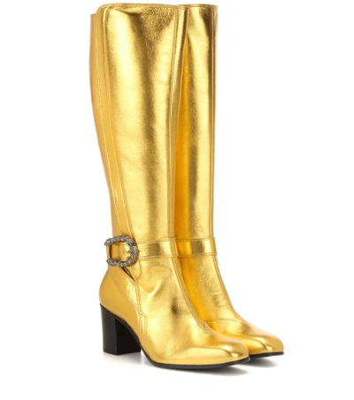 Gucci Metallic Leather Knee Boot In Metallic Gold Leather