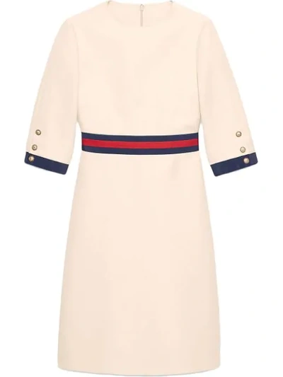 Gucci Grosgrain-trimmed Wool And Silk-blend Cady Mini Dress In Neutrals