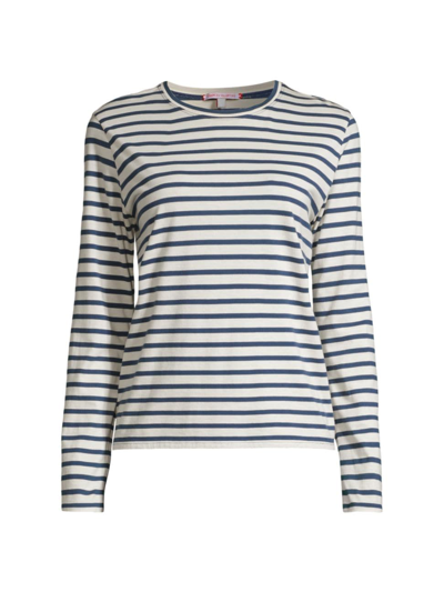 Frances Valentine Striped Pima Cotton Crewneck Top In Navy