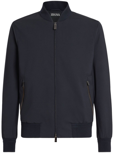 Zegna Wool Trofeo Elements Bomber Jacket In Navy Solid