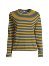 Frances Valentine Striped Pima Cotton Crewneck Top In Mustard