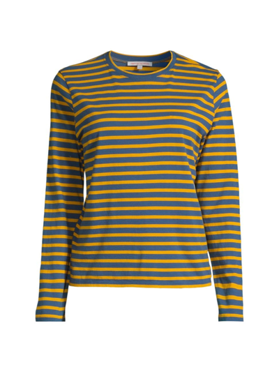 Frances Valentine Striped Pima Cotton Crewneck Top In Mustard