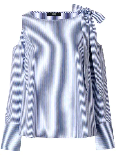 Steffen Schraut Striped Cotton Blouse With Cold Shoulders In Blue
