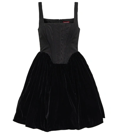 Staud Landscape Velvet And Moire Corset Mini Dress In Black