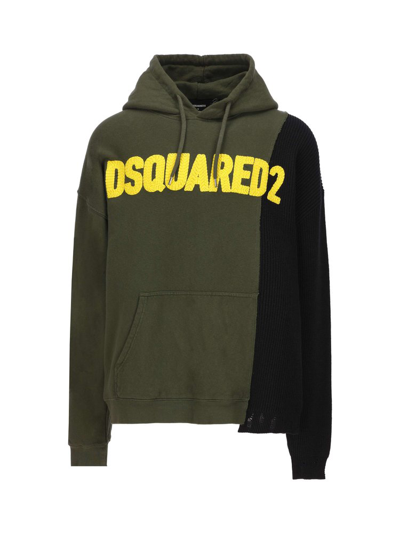 Dsquared2 Panelled Drawstring Hoodie In Green
