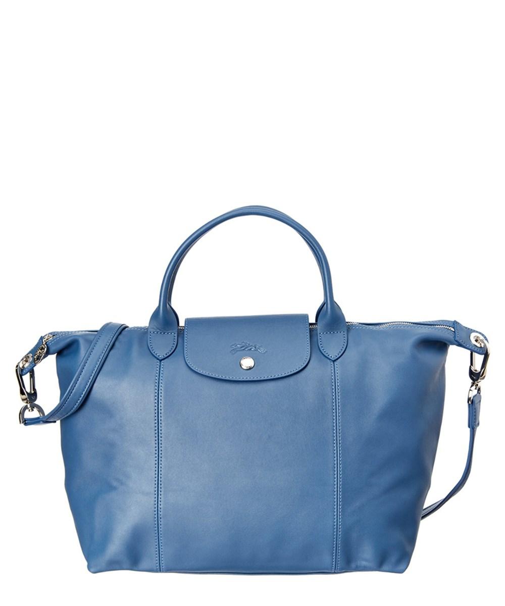 Longchamp Small 'le Pliage Cuir' Leather Top Handle Tote - Blue In ...